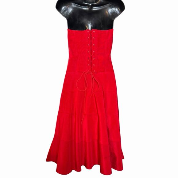 VINTAGE 90s NICOLE MILLER RED STRAPLESS DRESS FORMAL CORSET LACE UP BACK SIZE 6 - Picture 3 of 7